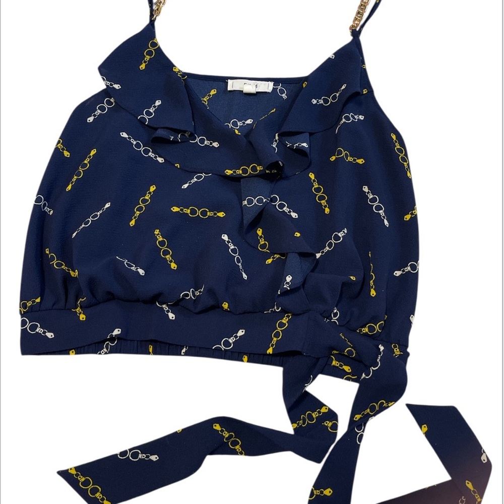 Blue and Yellow Sleeveless Camisole with Tie Front